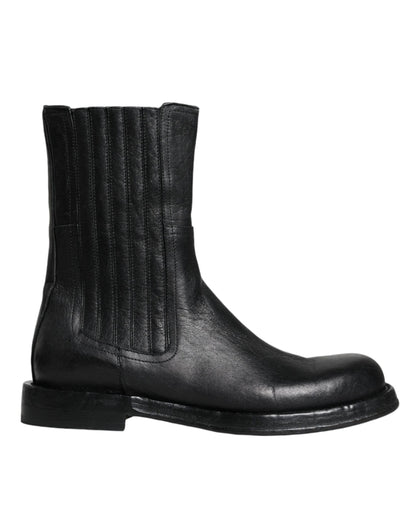 Bottes mi-mollet en cuir noir Dolce &amp; Gabbana