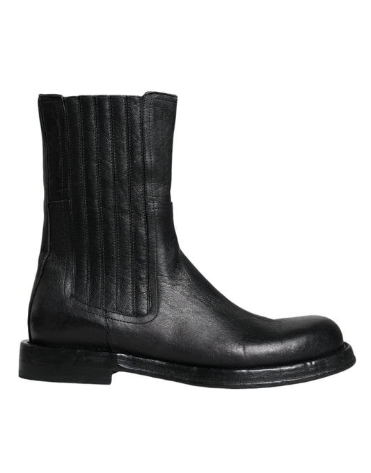 Bottes mi-mollet en cuir noir Dolce &amp; Gabbana
