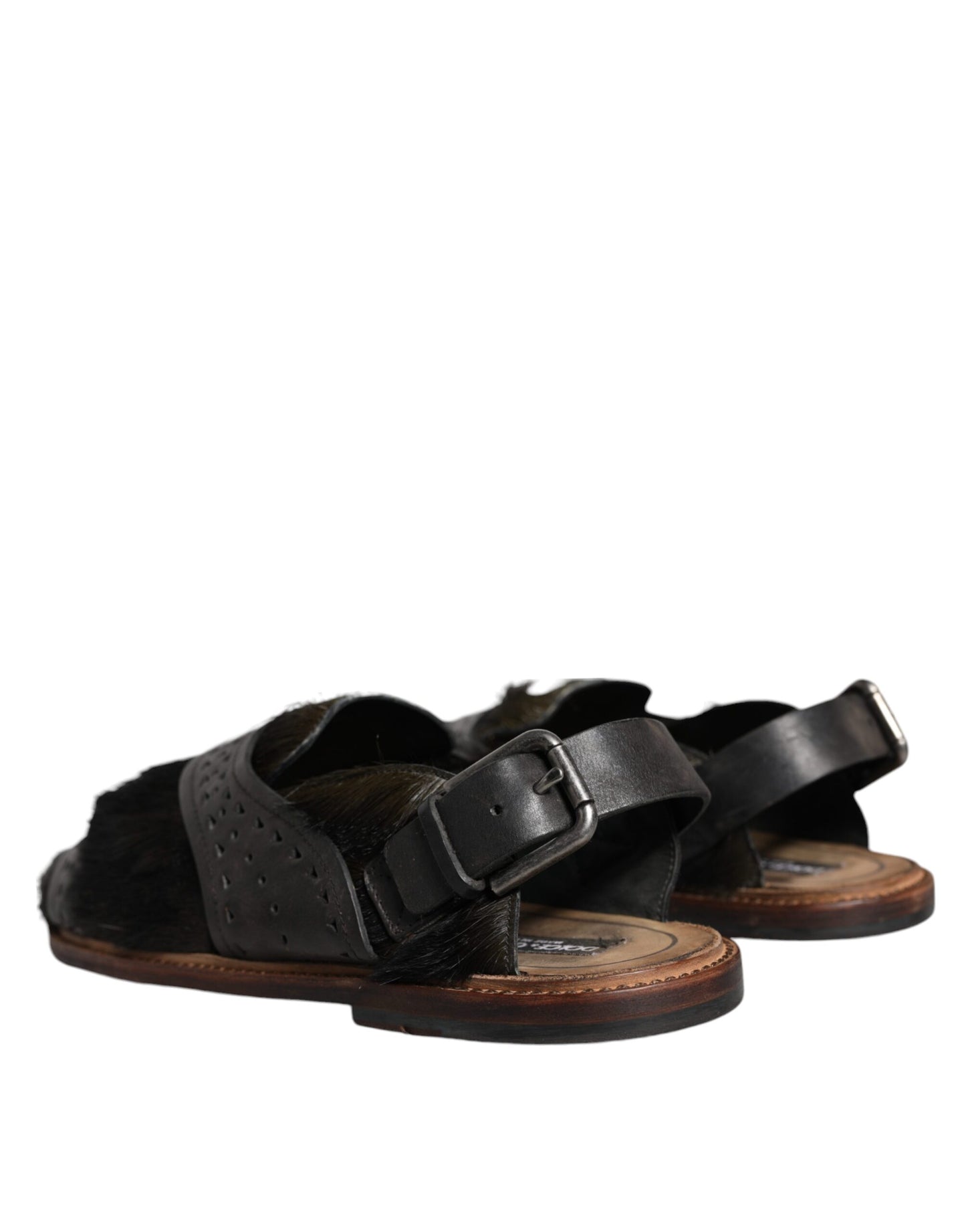 Sandales plates en cuir noir Dolce &amp; Gabbana Gazelle Hair