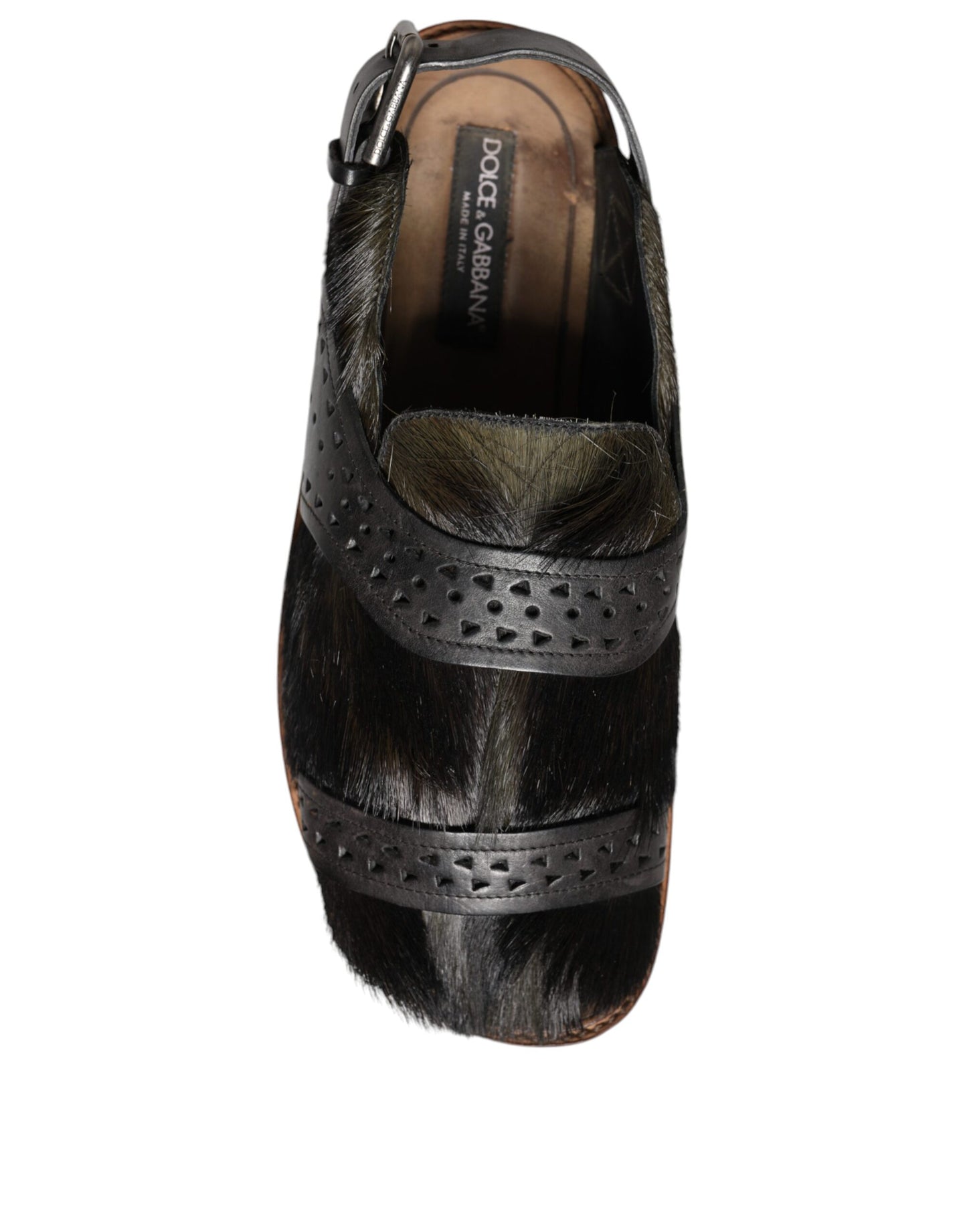 Sandales plates en cuir noir Dolce &amp; Gabbana Gazelle Hair