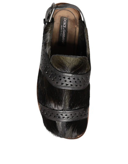 Sandales plates en cuir noir Dolce &amp; Gabbana Gazelle Hair