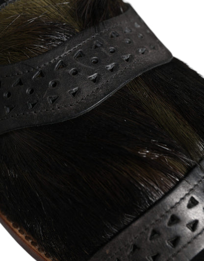 Sandales plates en cuir noir Dolce &amp; Gabbana Gazelle Hair