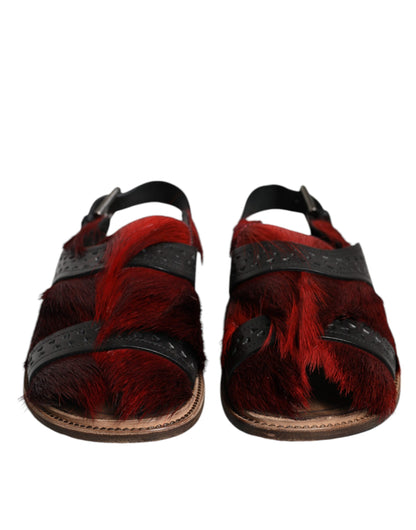 Sandales en cuir à poils de gazelle noires et rouges Dolce &amp; Gabbana