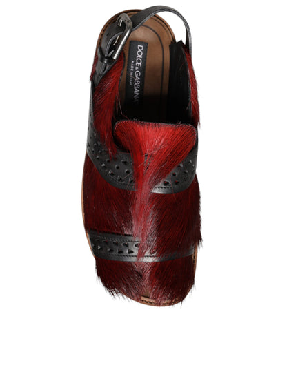 Sandales en cuir à poils de gazelle noires et rouges Dolce &amp; Gabbana