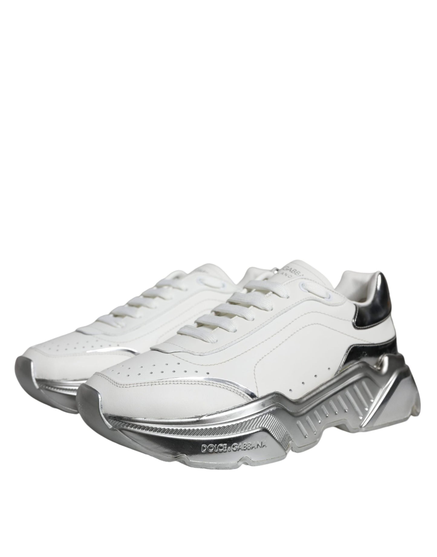 Dolce & Gabbana White Silver Daymaster Low Top Sneakers Shoes by Dolce & Gabbana