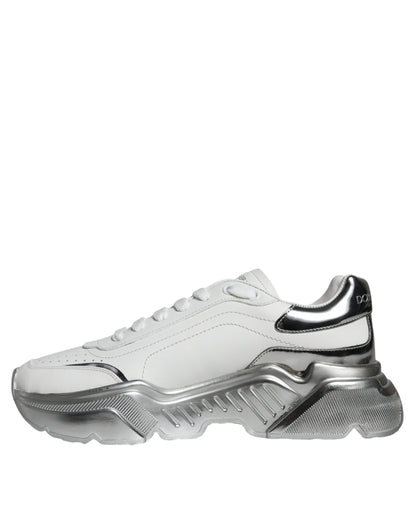 Dolce & Gabbana White Silver Daymaster Low Top Sneakers Shoes by Dolce & Gabbana