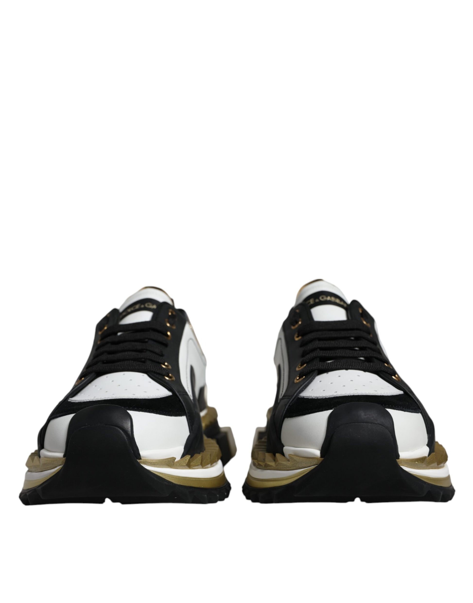 Dolce & Gabbana White Gold Black Leather SUPER KING Sneakers Shoes by Dolce & Gabbana