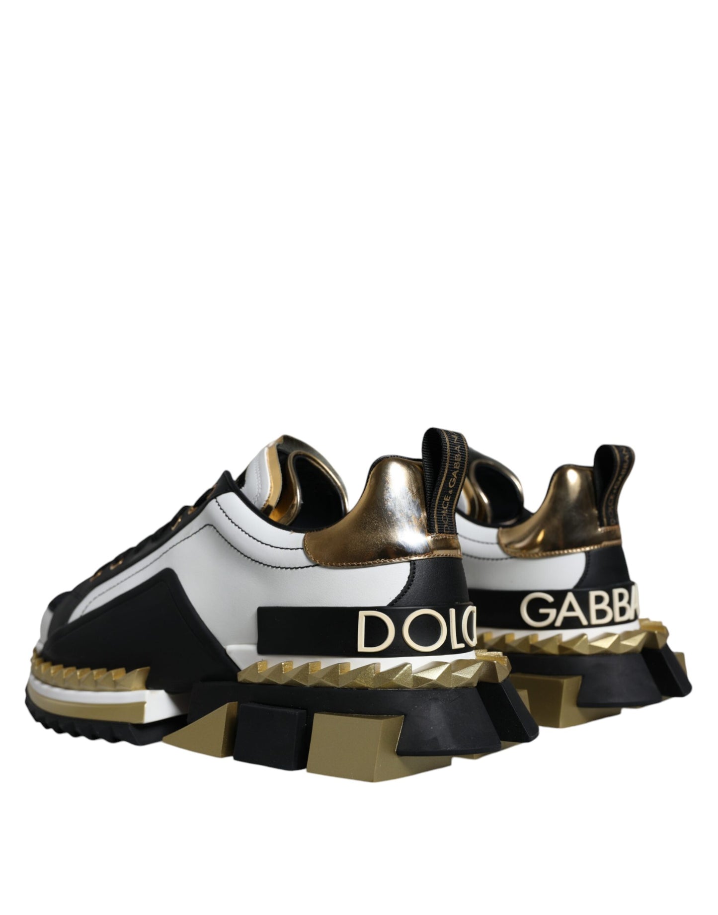 Dolce & Gabbana White Gold Black Leather SUPER KING Sneakers Shoes by Dolce & Gabbana