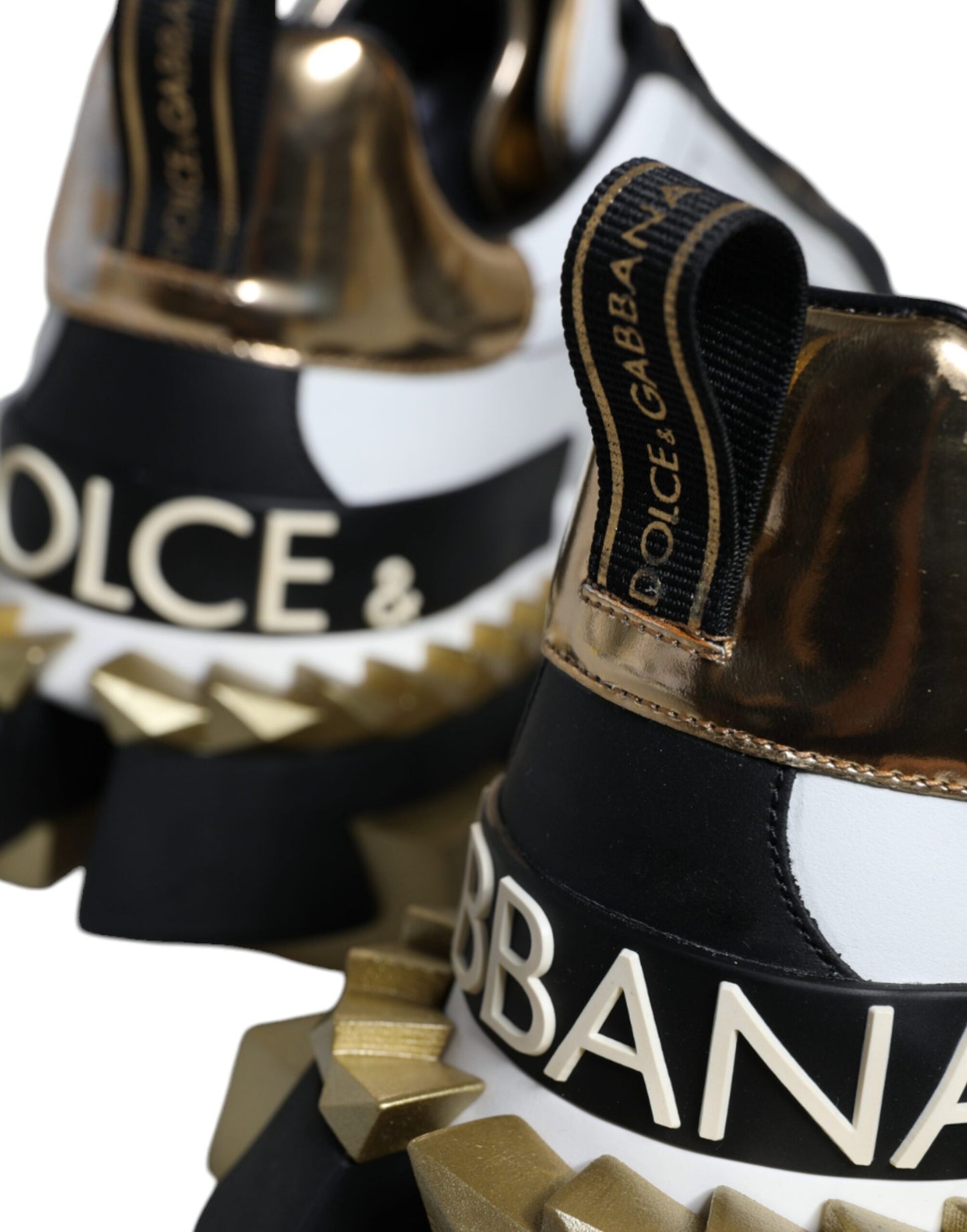 Dolce & Gabbana White Gold Black Leather SUPER KING Sneakers Shoes by Dolce & Gabbana