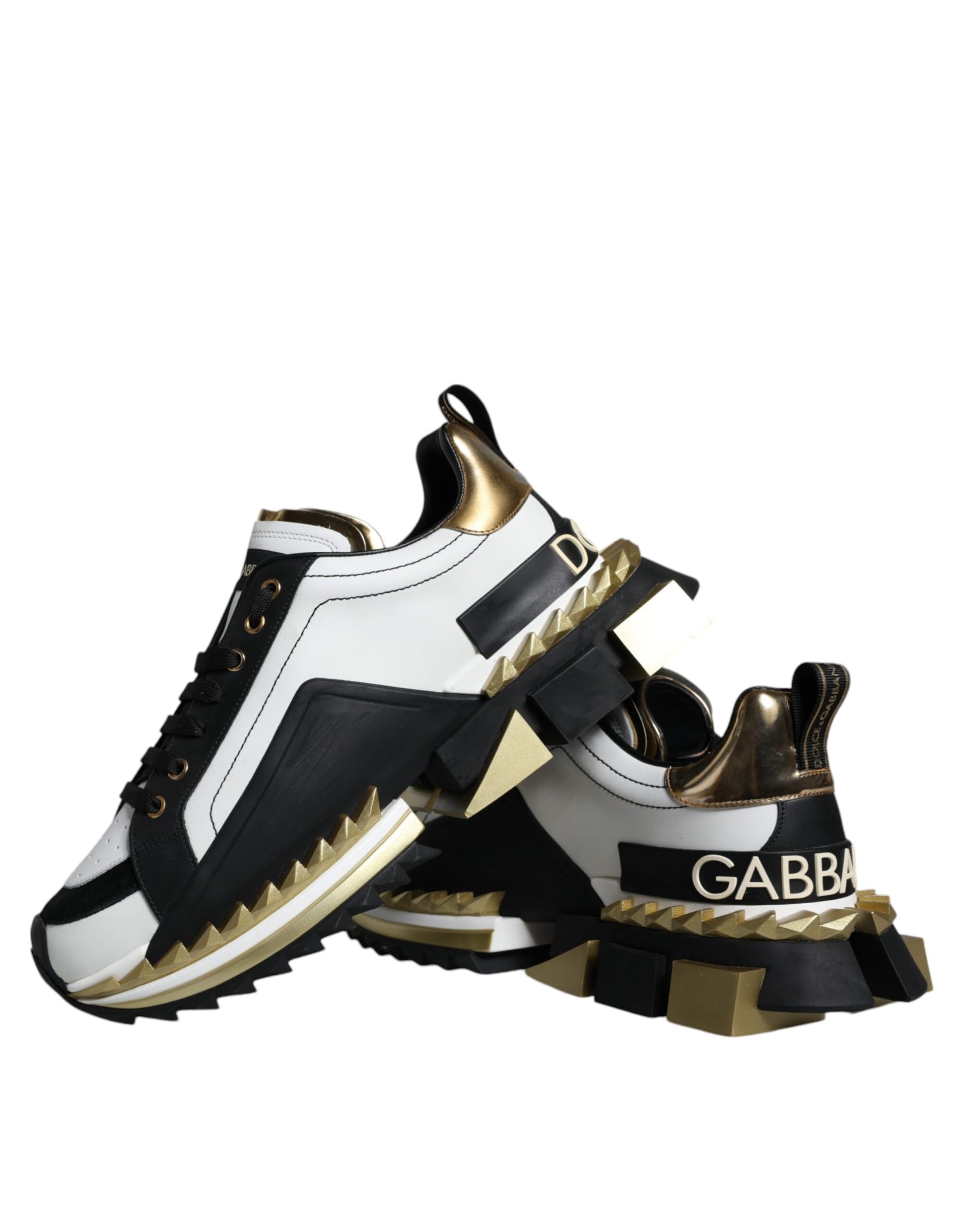 Dolce & Gabbana White Gold Black Leather SUPER KING Sneakers Shoes by Dolce & Gabbana