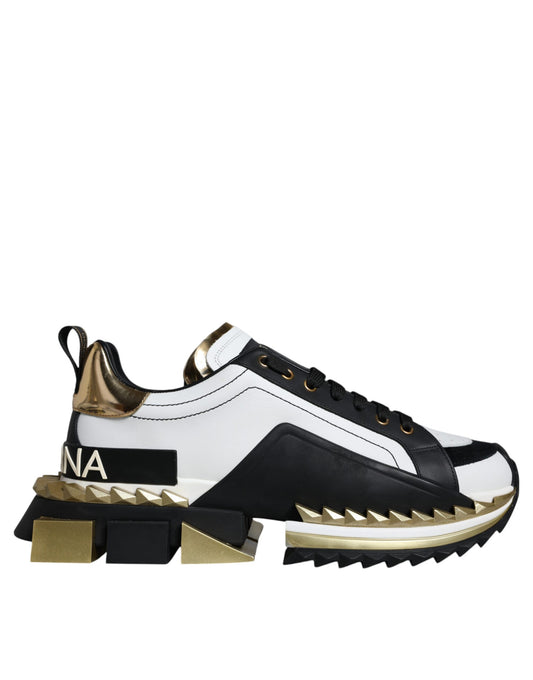 Dolce & Gabbana White Gold Black Leather SUPER KING Sneakers Shoes by Dolce & Gabbana