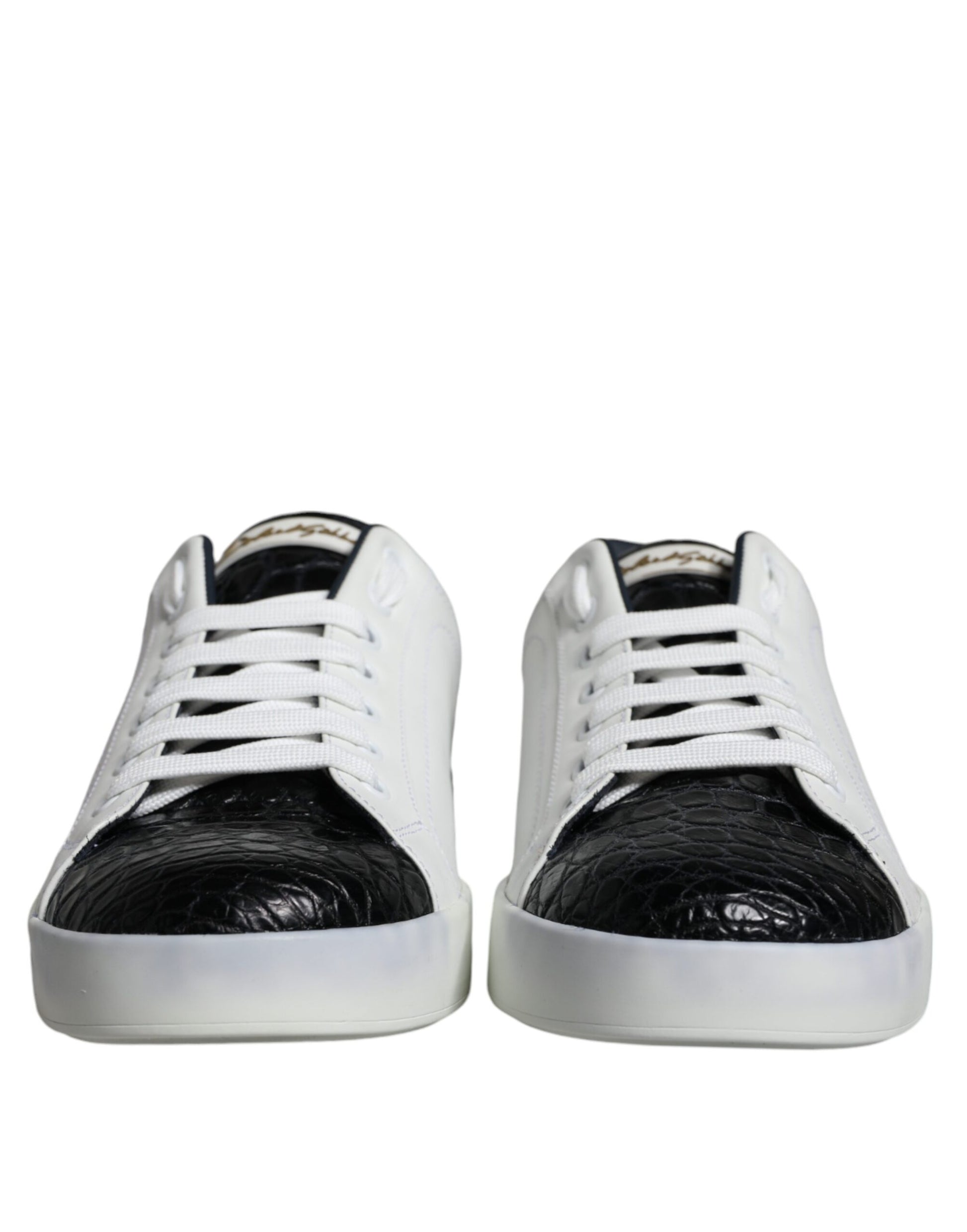 Dolce & Gabbana Black Leather Logo Portofino Sneaker Shoes by Dolce & Gabbana