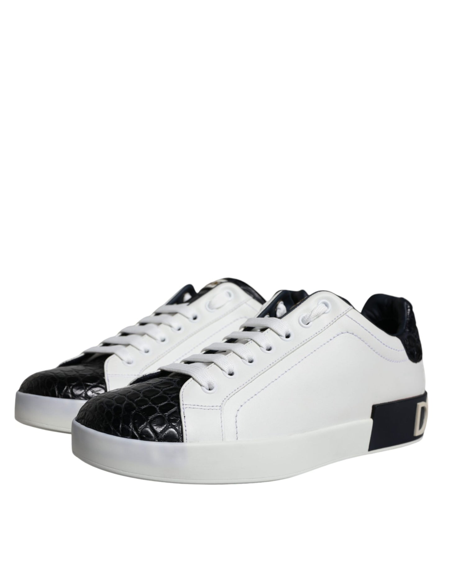 Dolce & Gabbana Black Leather Logo Portofino Sneaker Shoes by Dolce & Gabbana