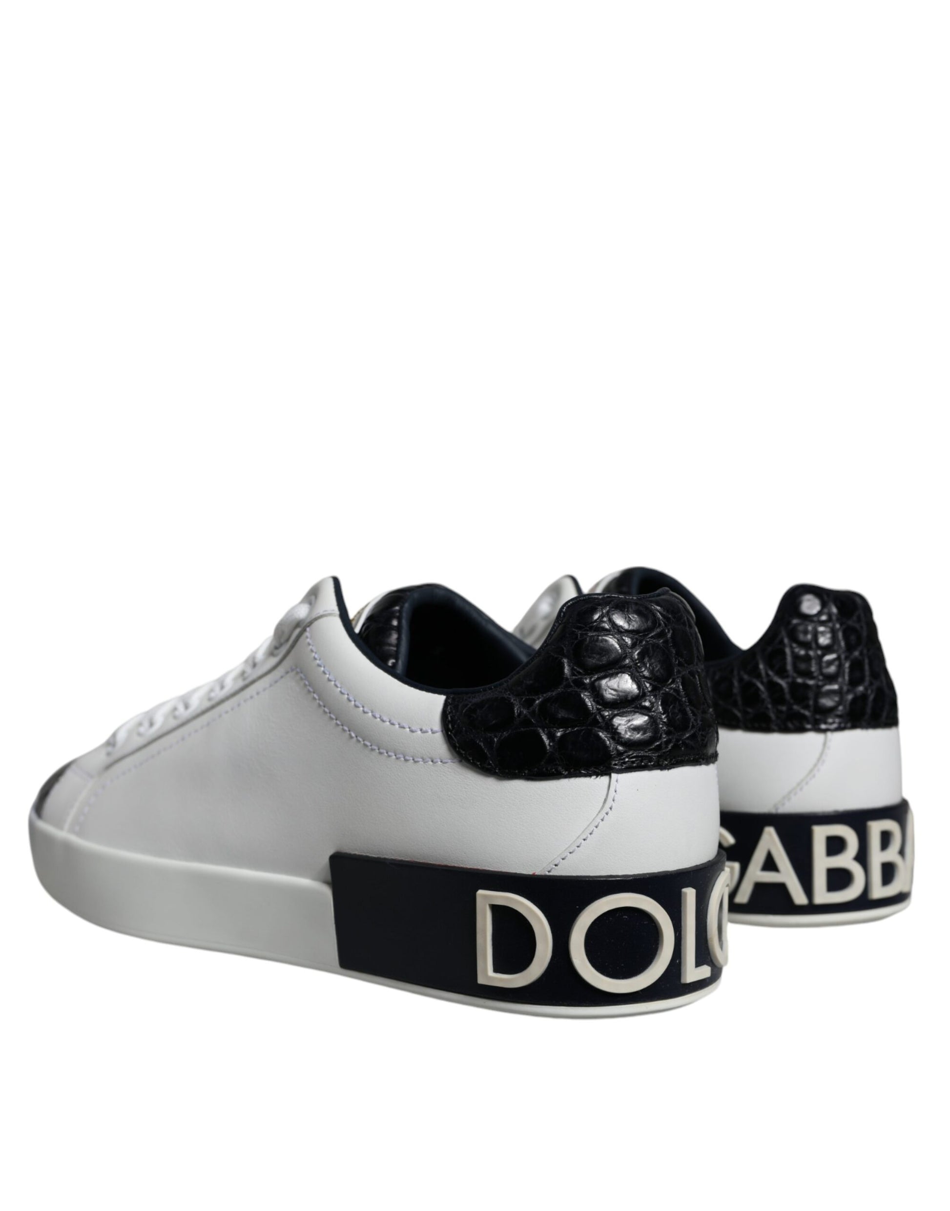 Dolce & Gabbana Black Leather Logo Portofino Sneaker Shoes by Dolce & Gabbana