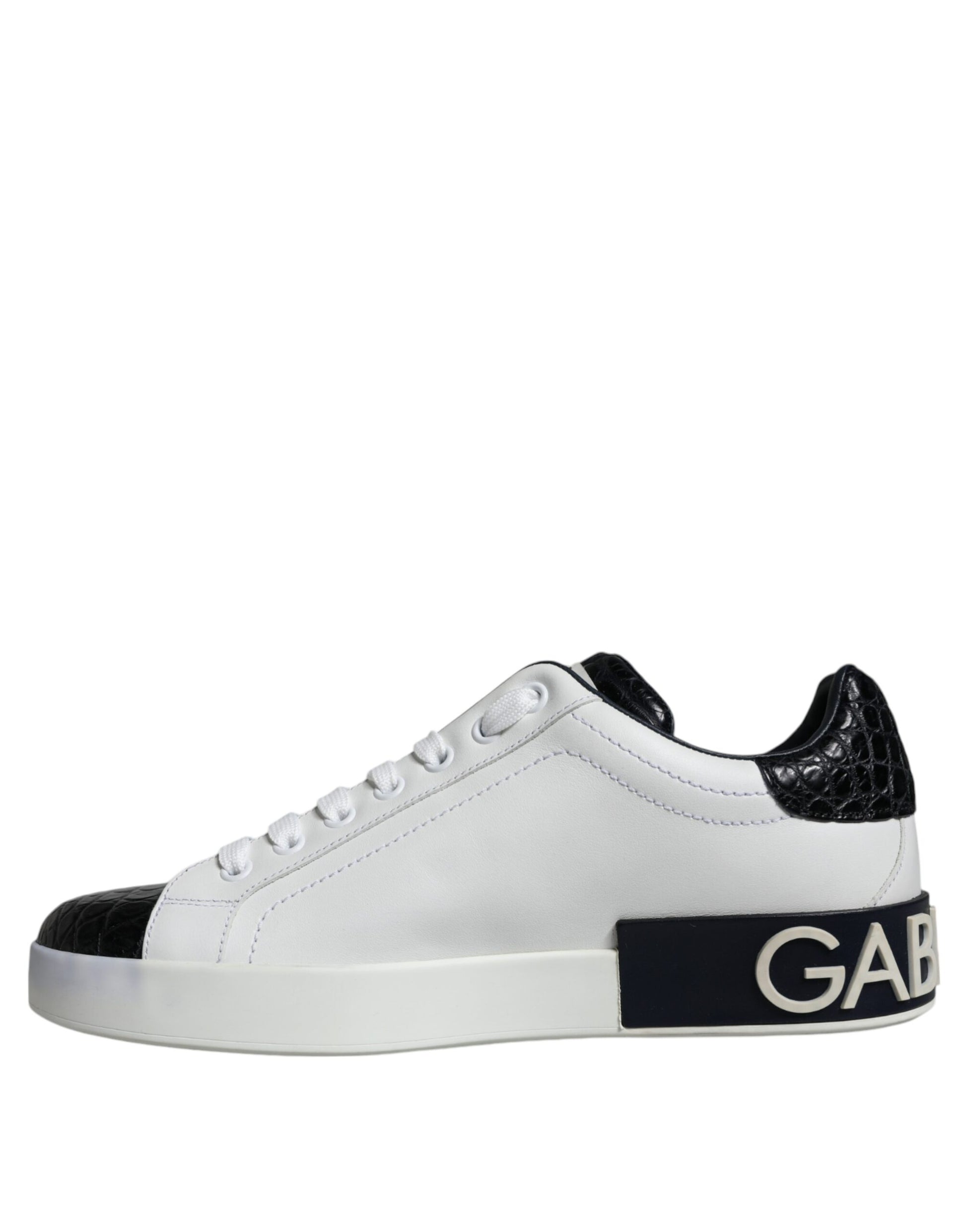 Dolce & Gabbana Black Leather Logo Portofino Sneaker Shoes by Dolce & Gabbana