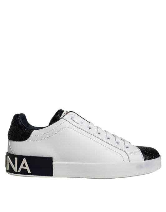 Dolce & Gabbana Black Leather Logo Portofino Sneaker Shoes by Dolce & Gabbana
