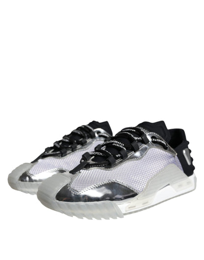 Dolce & Gabbana Silver Black Nylon NS1 Low Top Sneakers Shoes by Dolce & Gabbana