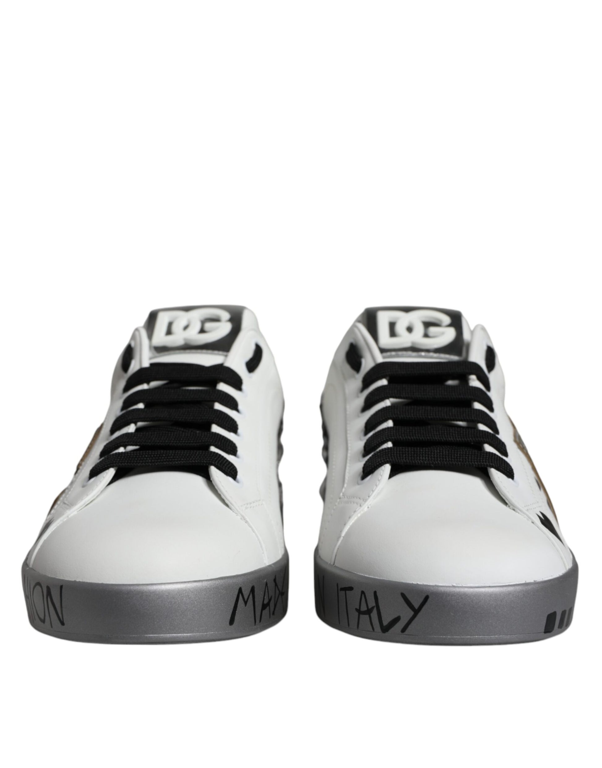 Dolce & Gabbana White Silver Crystal Logo Portofino Sneakers Shoes by Dolce & Gabbana