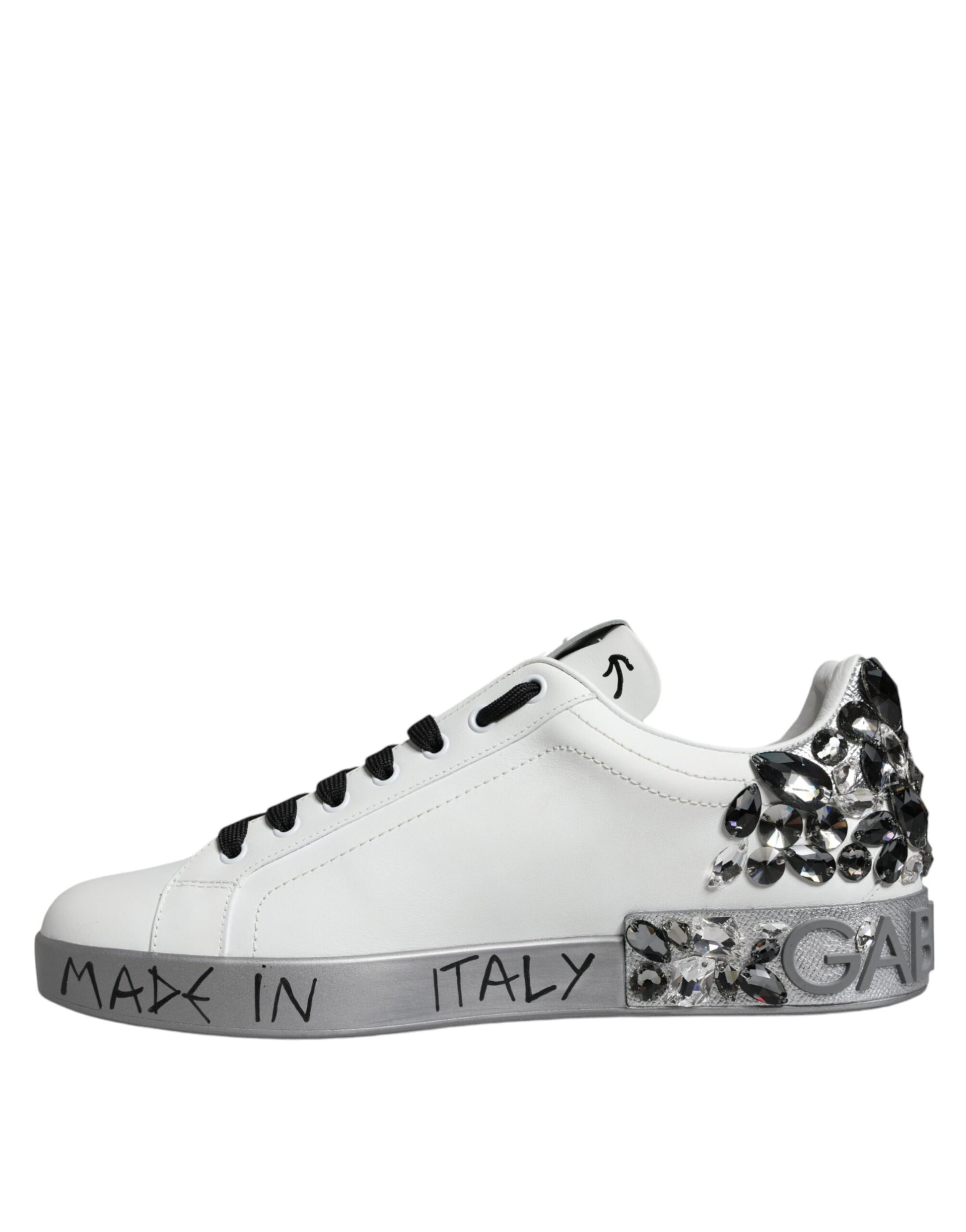 Dolce & Gabbana White Silver Crystal Logo Portofino Sneakers Shoes by Dolce & Gabbana