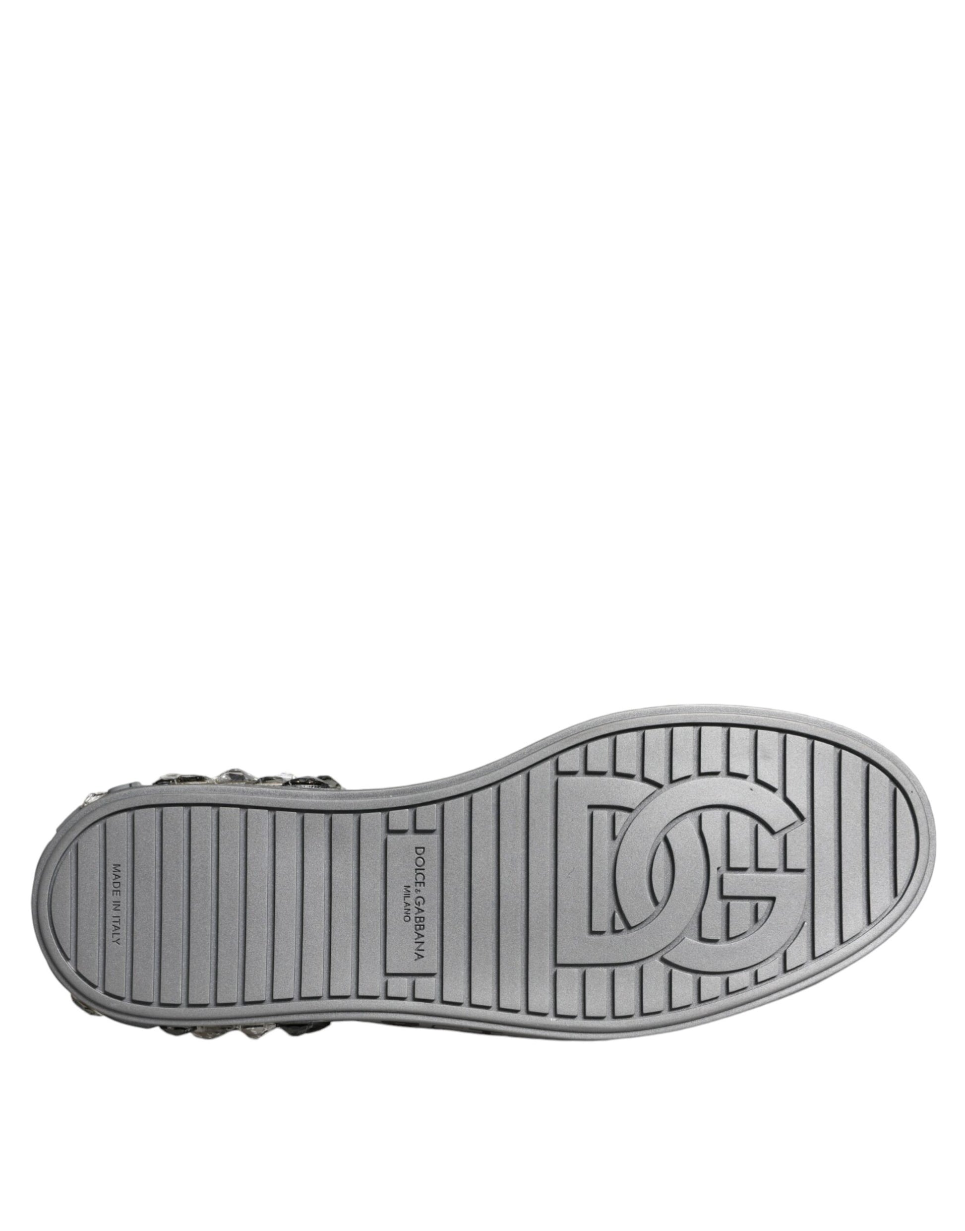 Dolce & Gabbana White Silver Crystal Logo Portofino Sneakers Shoes by Dolce & Gabbana