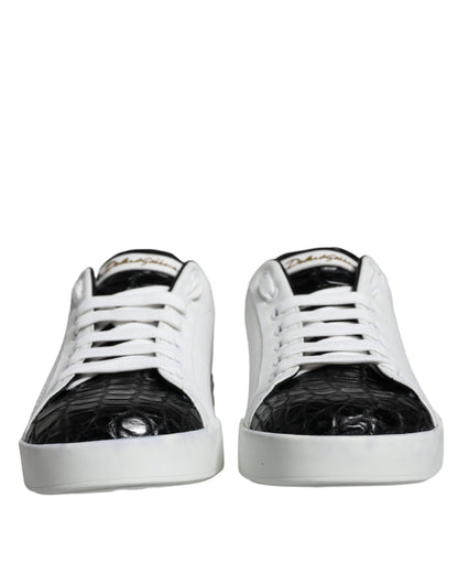 Dolce & Gabbana Black Leather Logo Portofino Sneaker Shoes by Dolce & Gabbana