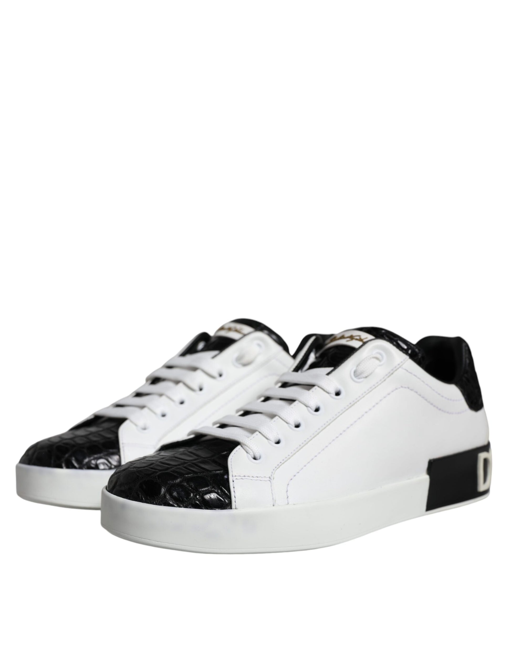 Dolce & Gabbana Black Leather Logo Portofino Sneaker Shoes by Dolce & Gabbana