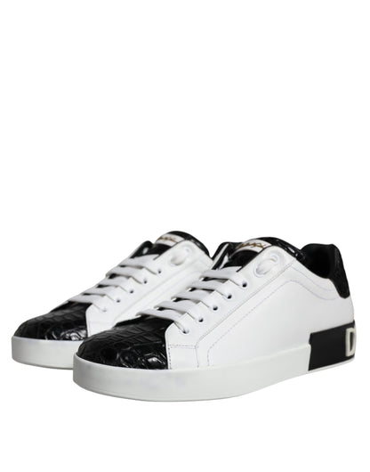 Dolce & Gabbana Black Leather Logo Portofino Sneaker Shoes by Dolce & Gabbana
