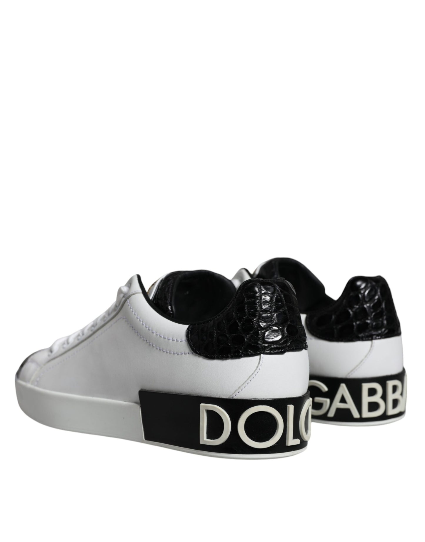 Dolce & Gabbana Black Leather Logo Portofino Sneaker Shoes by Dolce & Gabbana