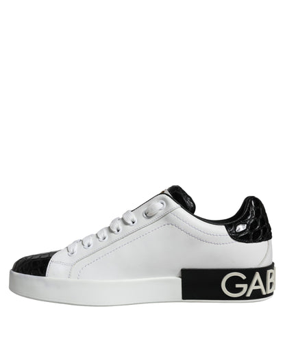 Dolce & Gabbana Black Leather Logo Portofino Sneaker Shoes by Dolce & Gabbana