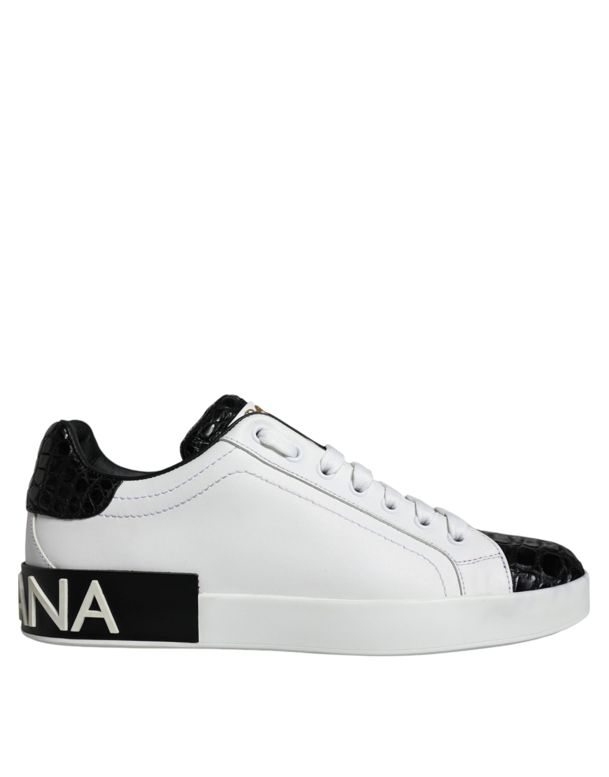 Dolce & Gabbana Black Leather Logo Portofino Sneaker Shoes by Dolce & Gabbana