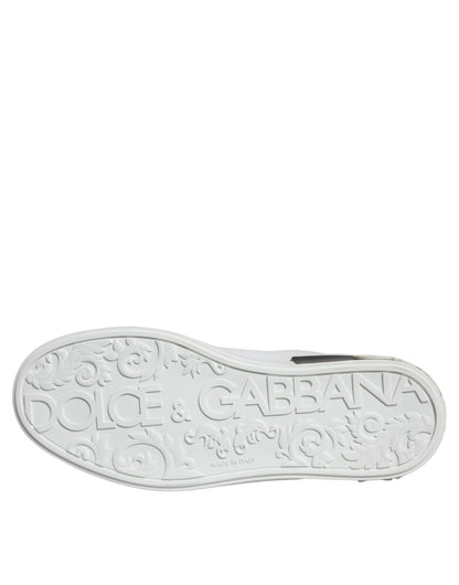 Dolce & Gabbana Black Leather Logo Portofino Sneaker Shoes by Dolce & Gabbana