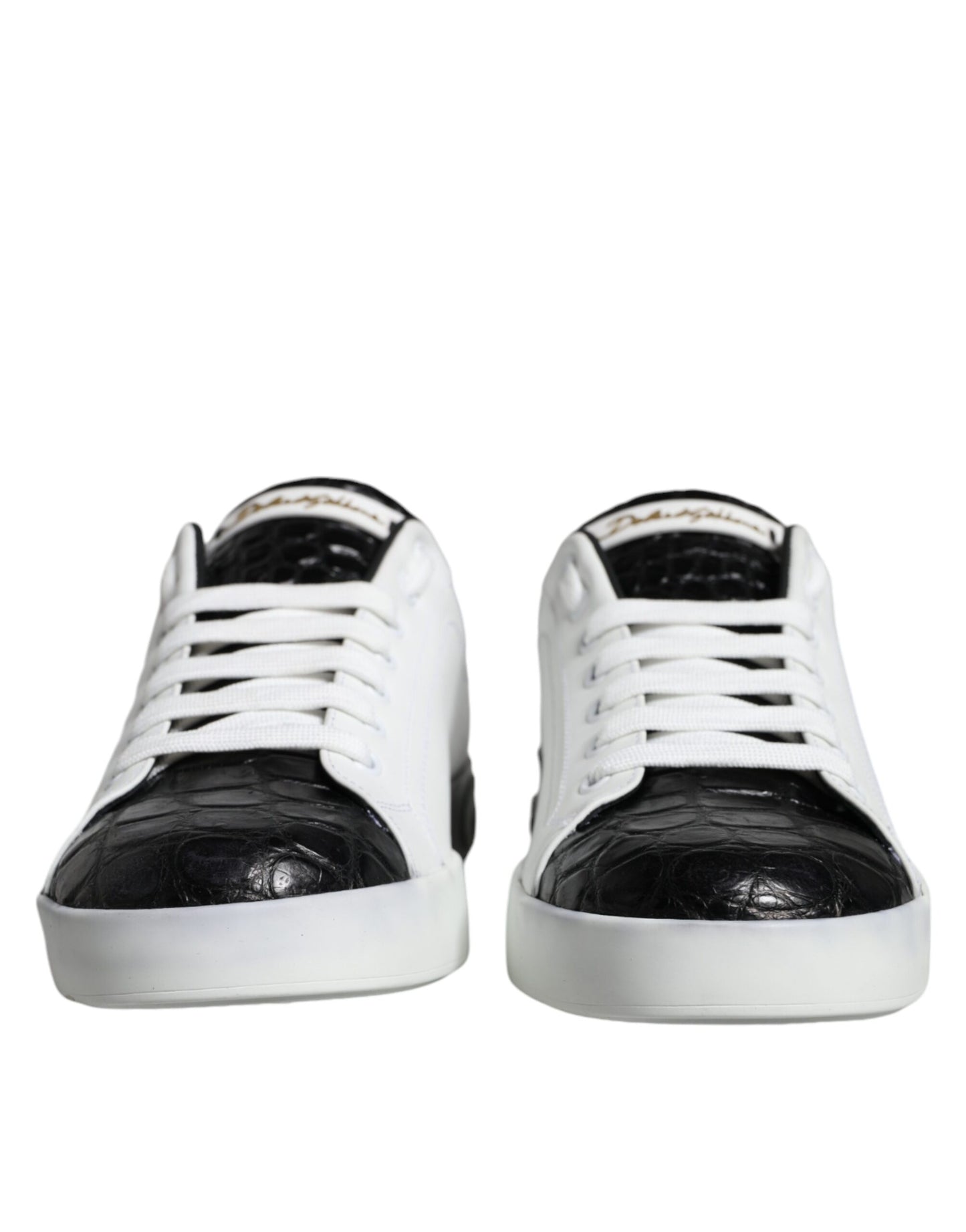 Dolce & Gabbana Black Leather Logo Portofino Sneaker Shoes by Dolce & Gabbana