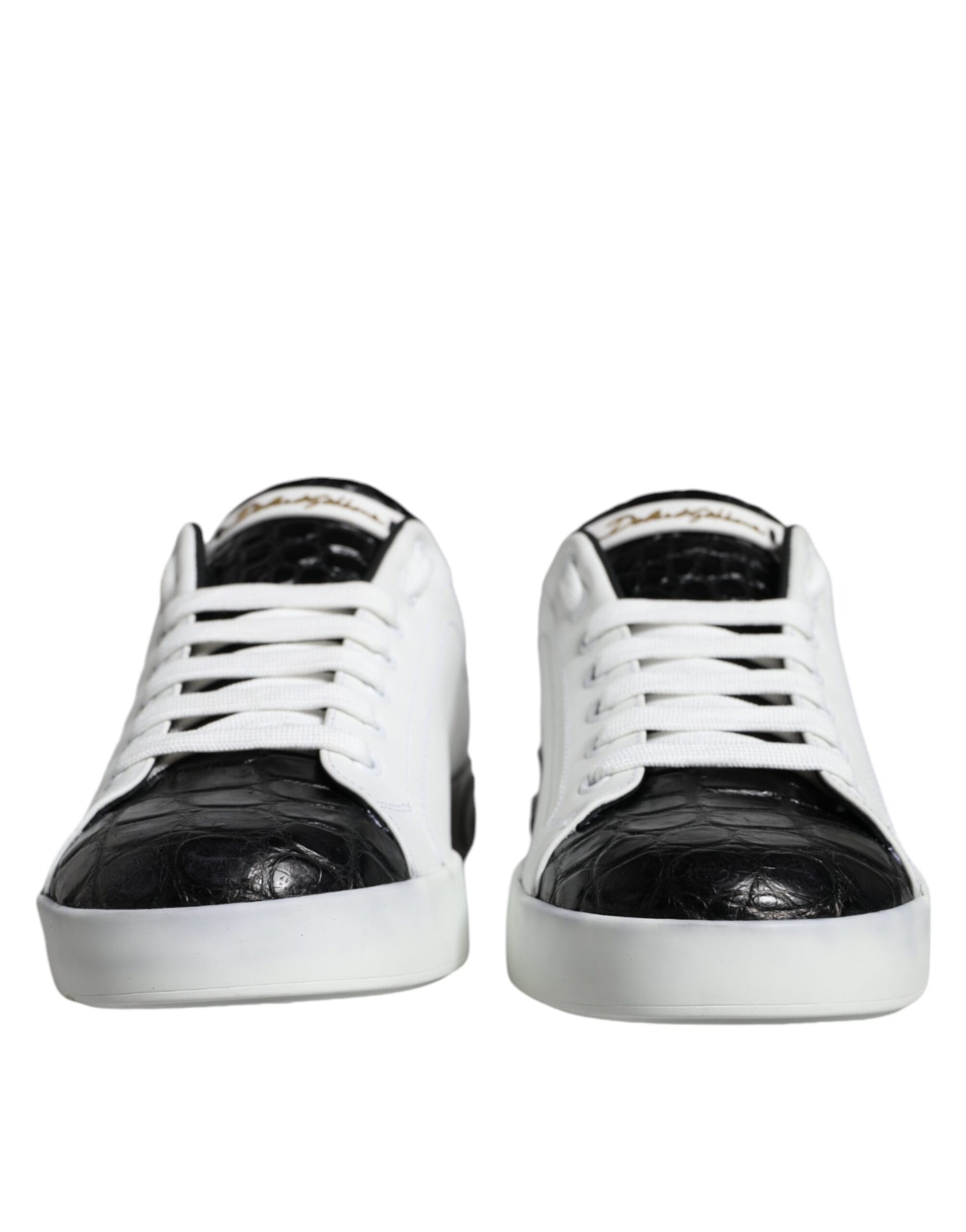 Dolce & Gabbana Black Leather Logo Portofino Sneaker Shoes by Dolce & Gabbana