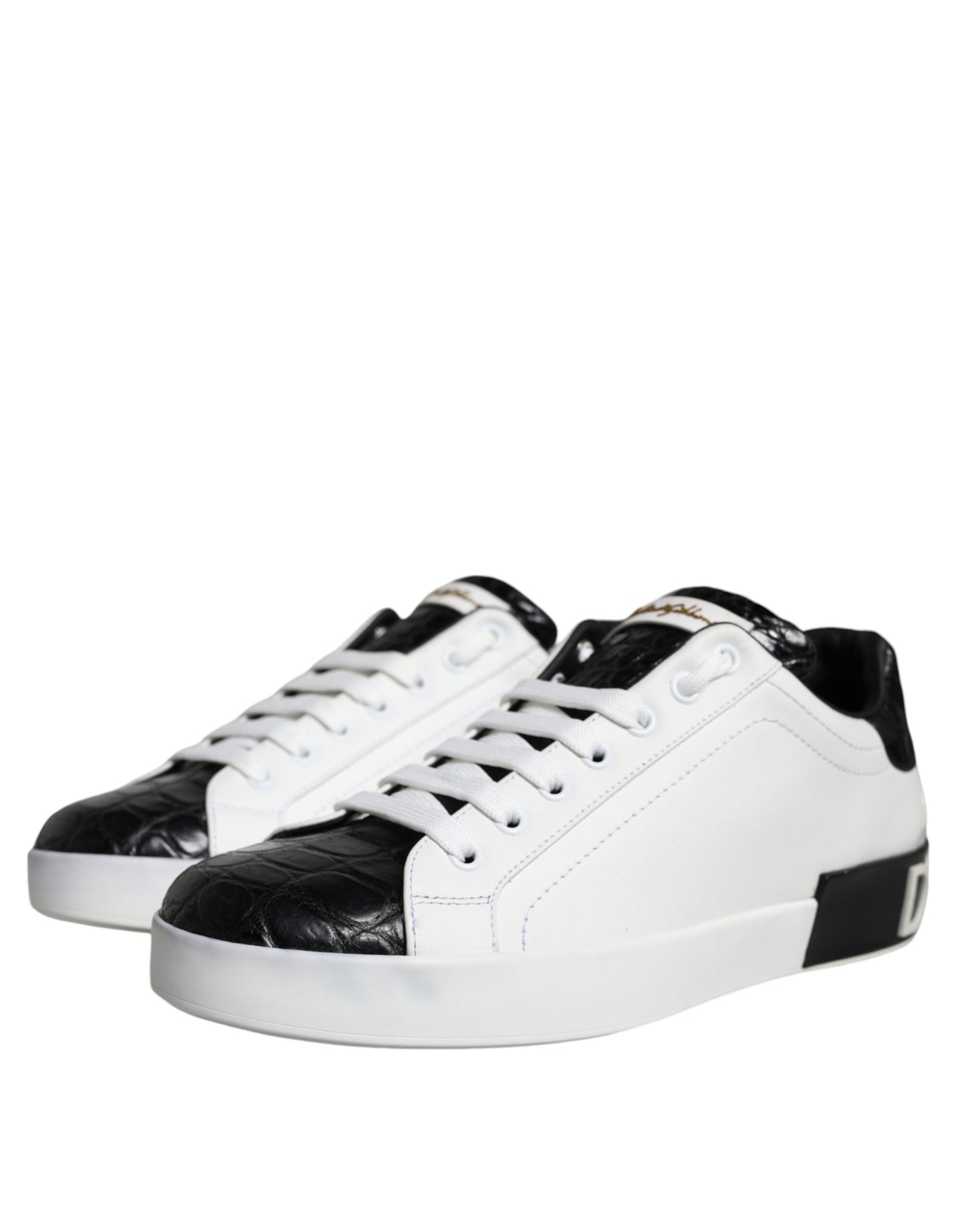 Dolce & Gabbana Black Leather Logo Portofino Sneaker Shoes by Dolce & Gabbana