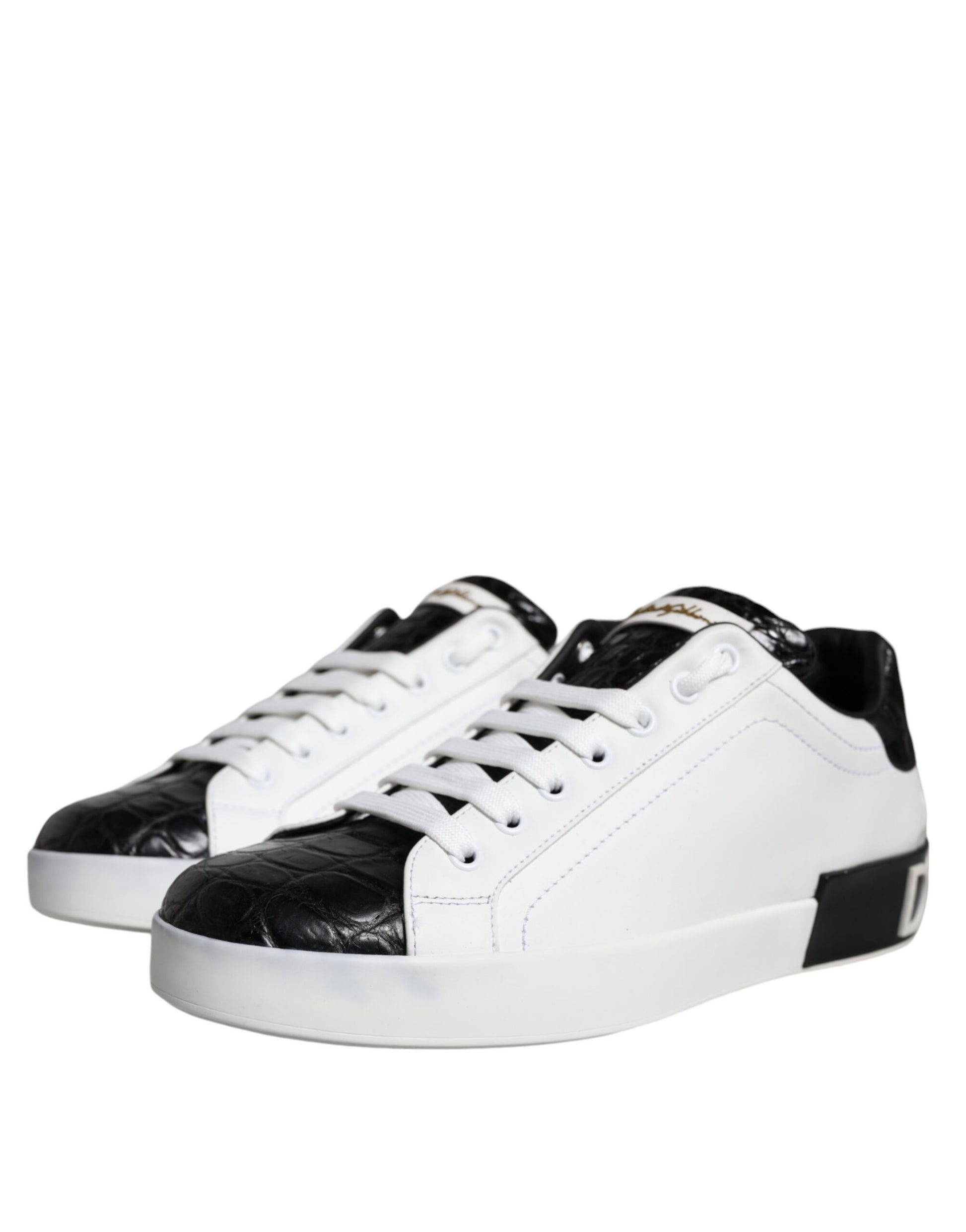 Dolce & Gabbana Black Leather Logo Portofino Sneaker Shoes by Dolce & Gabbana