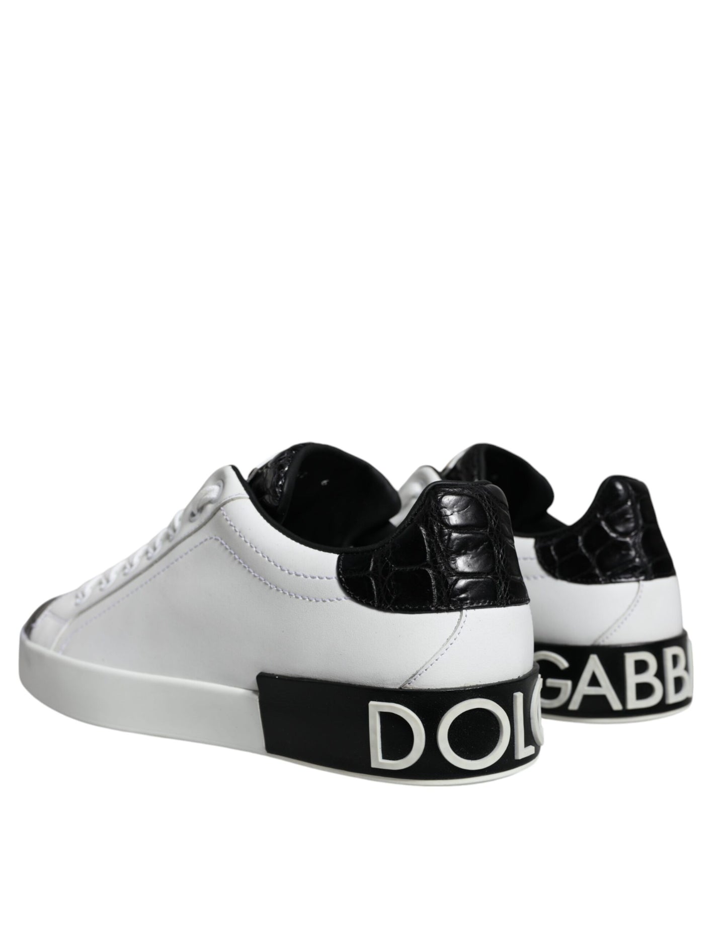 Dolce & Gabbana Black Leather Logo Portofino Sneaker Shoes by Dolce & Gabbana