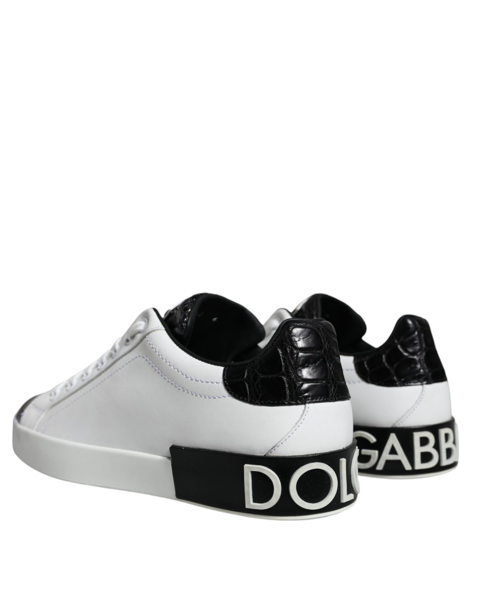 Dolce & Gabbana Black Leather Logo Portofino Sneaker Shoes by Dolce & Gabbana