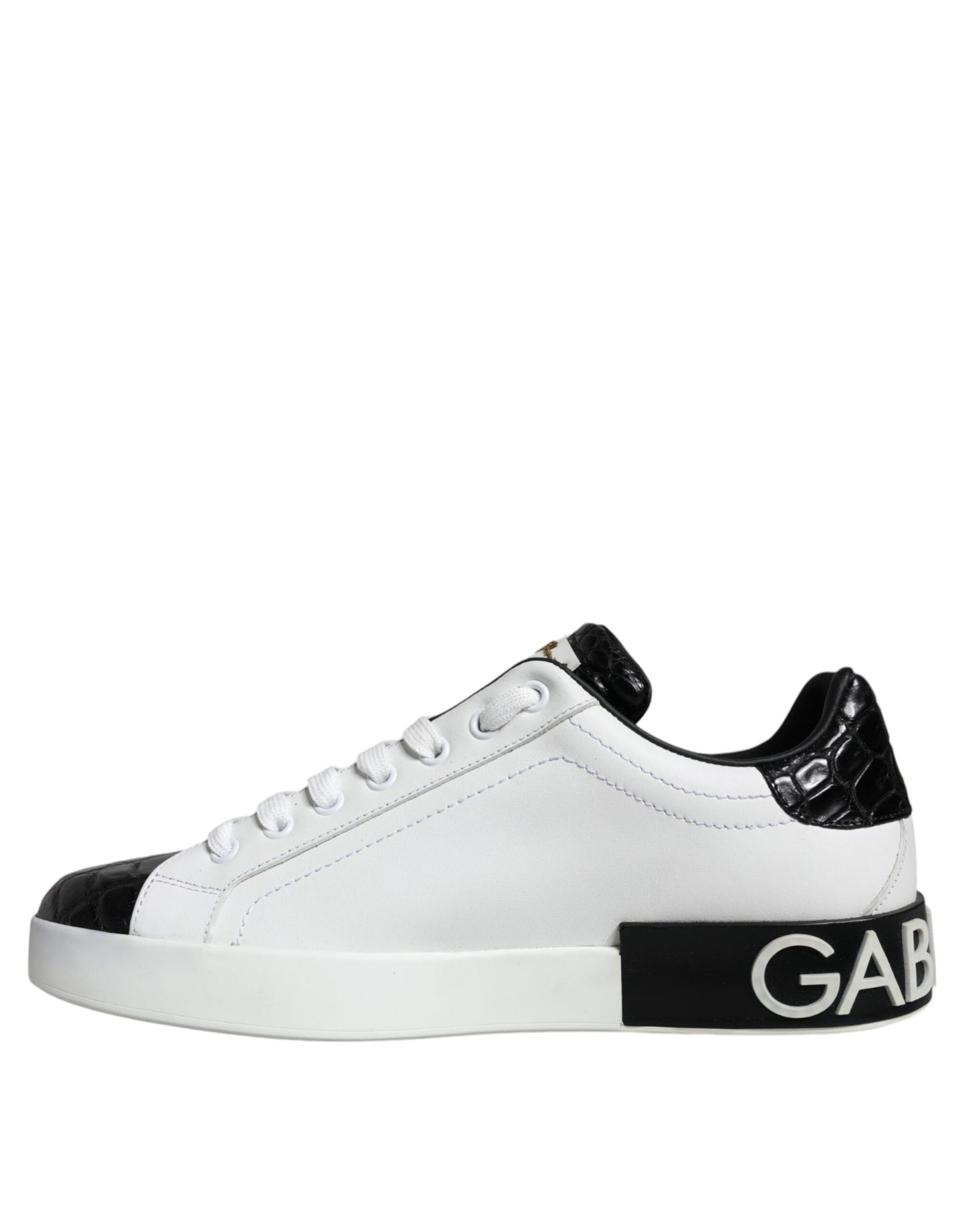 Dolce & Gabbana Black Leather Logo Portofino Sneaker Shoes by Dolce & Gabbana