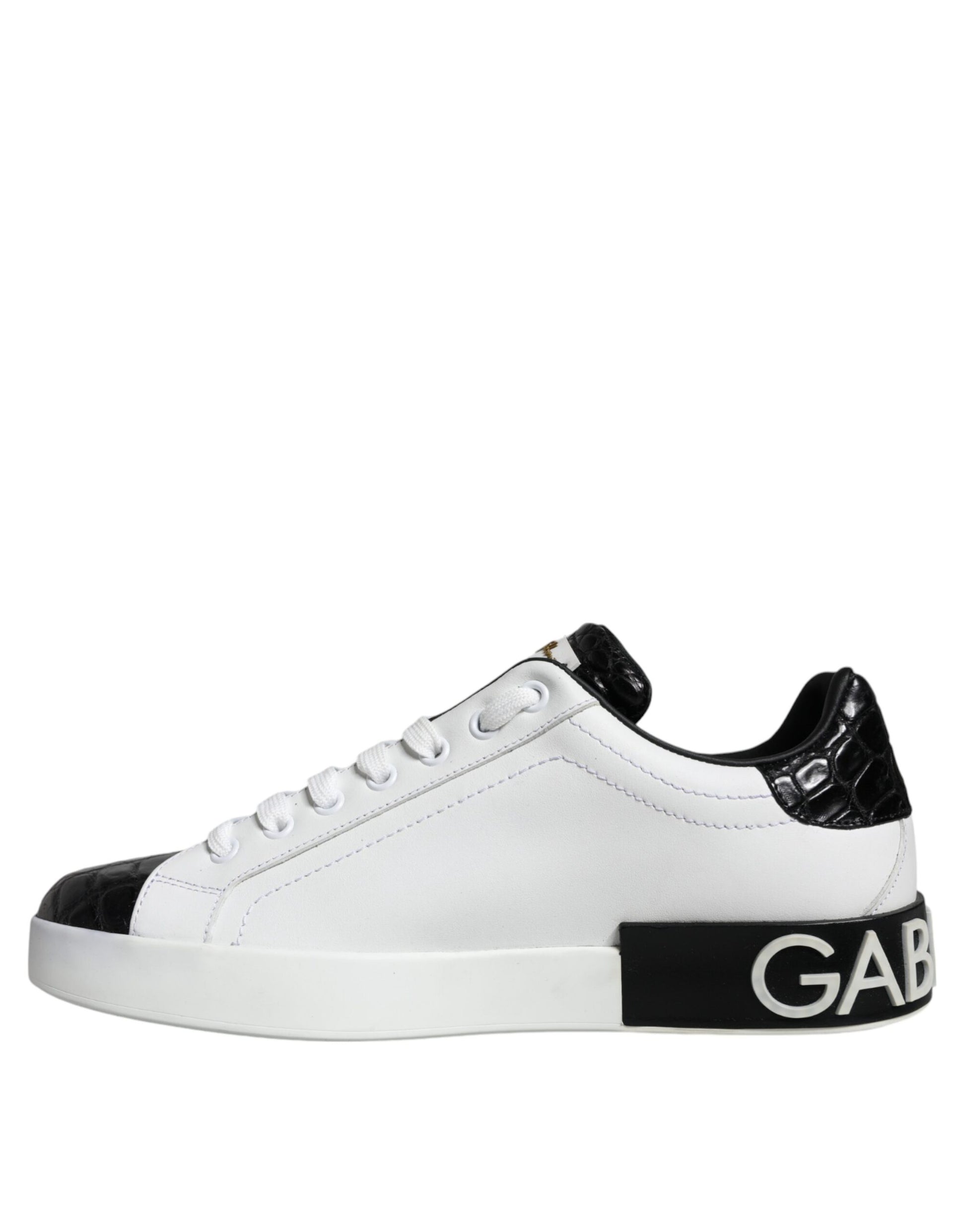 Dolce & Gabbana Black Leather Logo Portofino Sneaker Shoes by Dolce & Gabbana