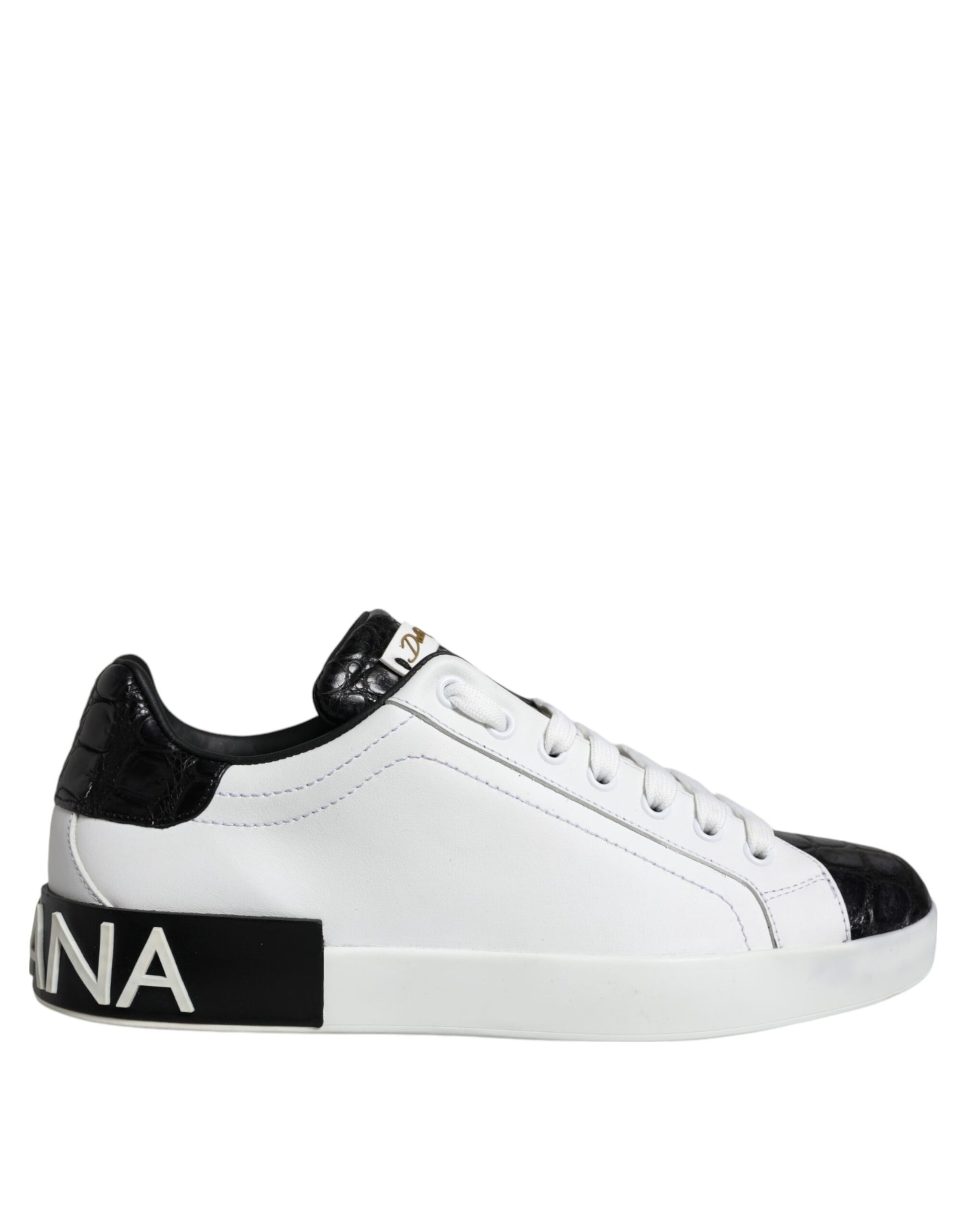 Dolce & Gabbana Black Leather Logo Portofino Sneaker Shoes by Dolce & Gabbana