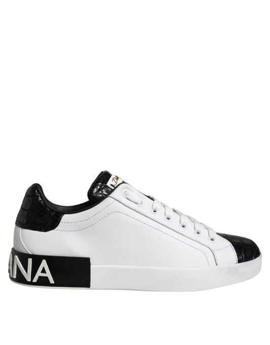 Dolce & Gabbana Black Leather Logo Portofino Sneaker Shoes by Dolce & Gabbana