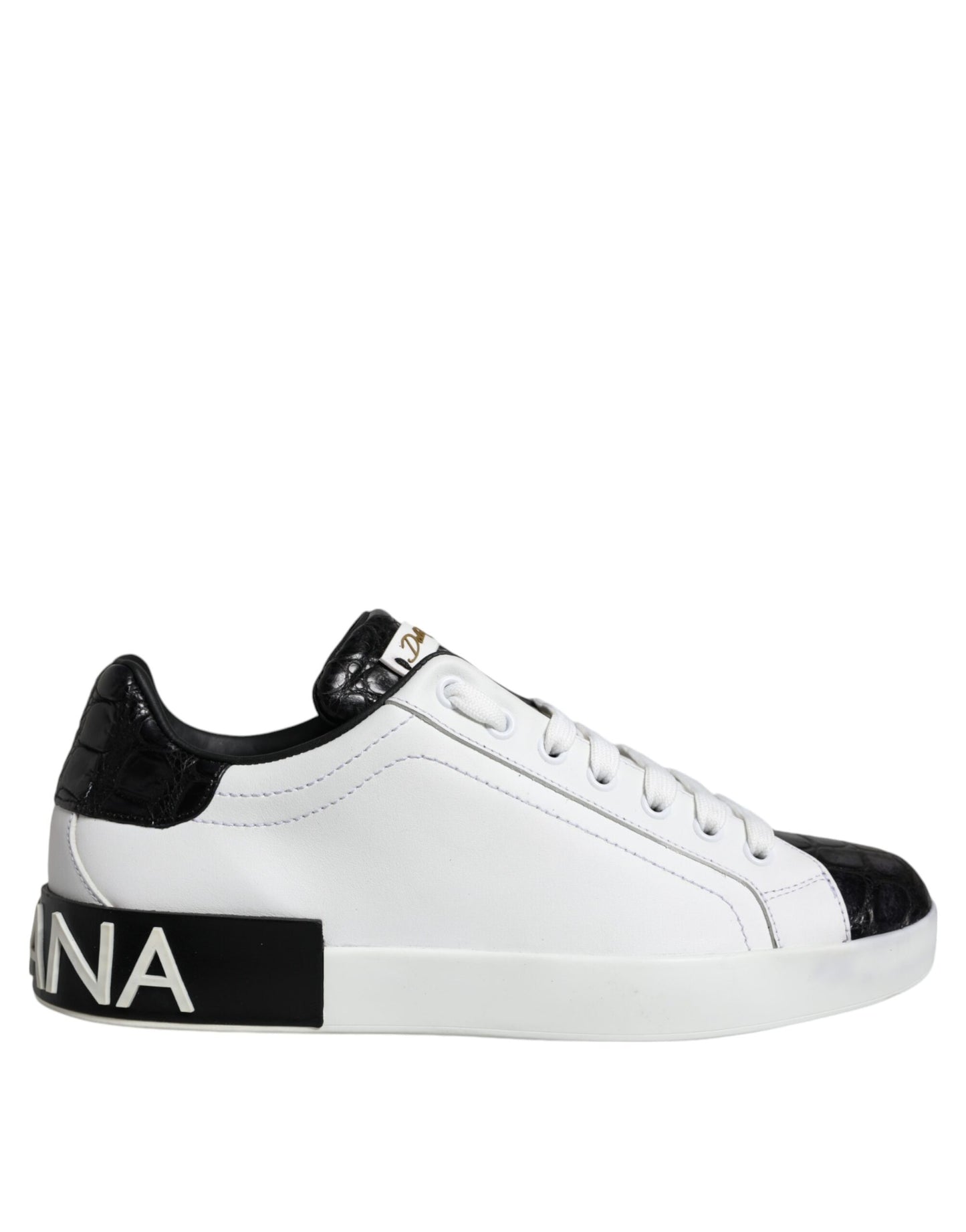 Dolce & Gabbana Black Leather Logo Portofino Sneaker Shoes by Dolce & Gabbana