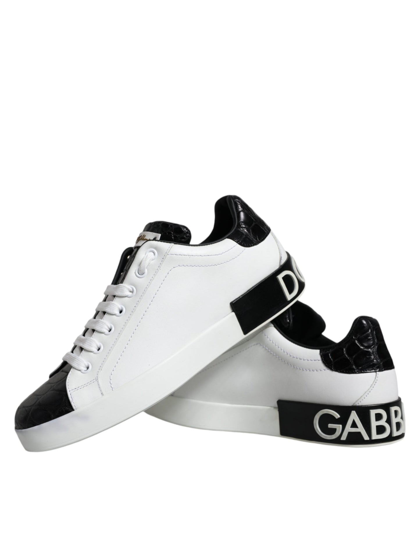 Dolce & Gabbana Black Leather Logo Portofino Sneaker Shoes by Dolce & Gabbana