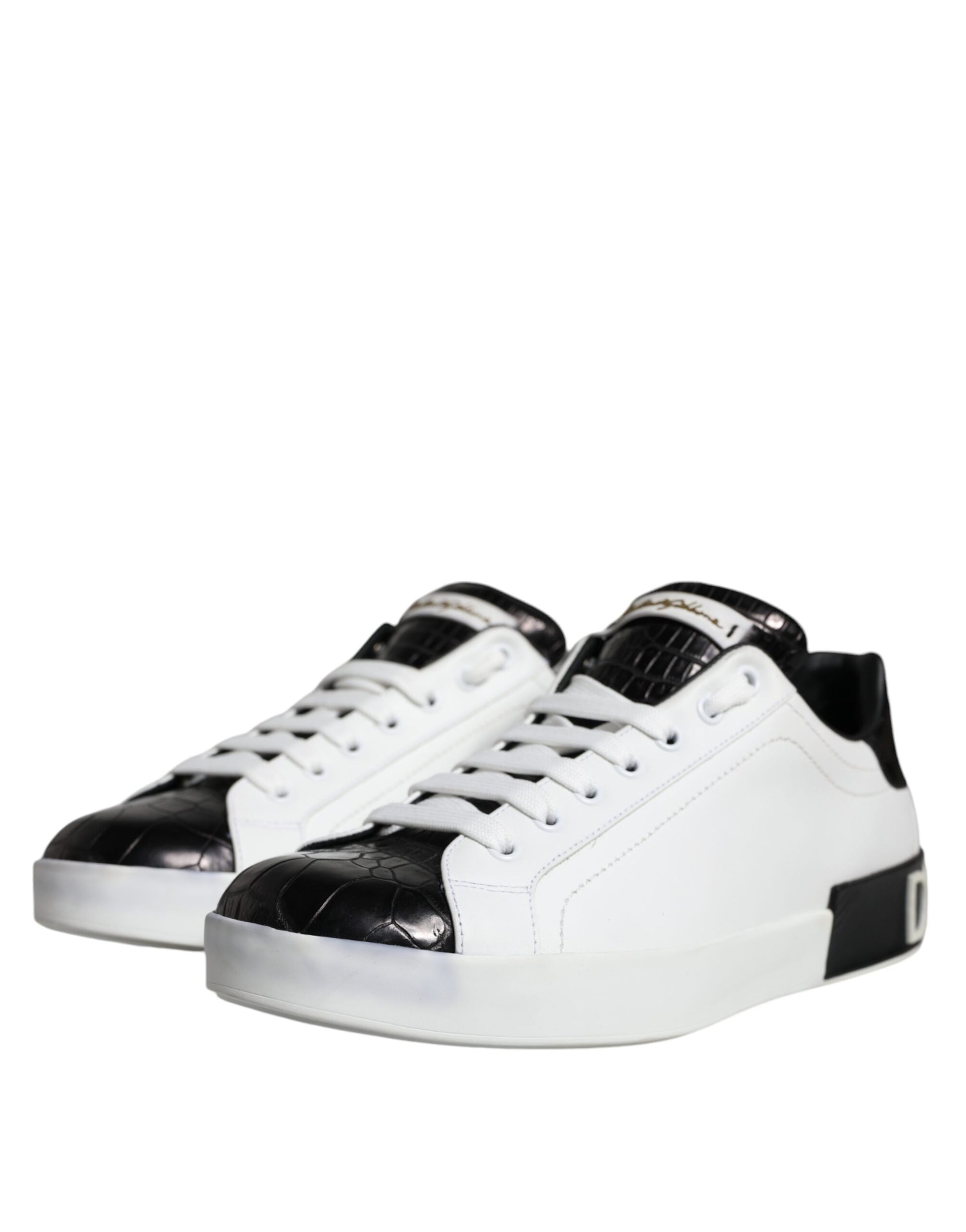 Dolce & Gabbana Black Leather Logo Portofino Sneaker Shoes by Dolce & Gabbana