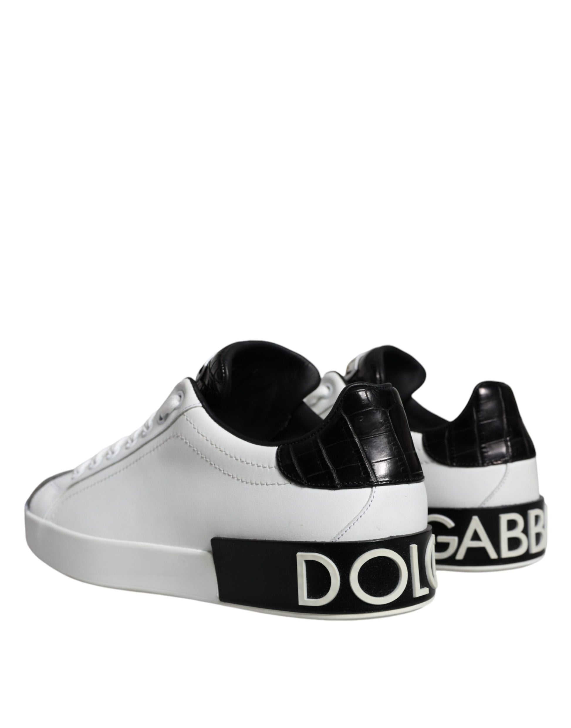 Dolce & Gabbana Black Leather Logo Portofino Sneaker Shoes by Dolce & Gabbana