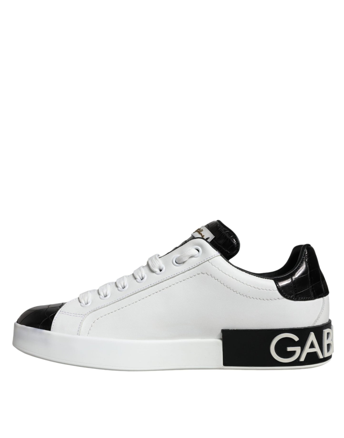 Dolce & Gabbana Black Leather Logo Portofino Sneaker Shoes by Dolce & Gabbana