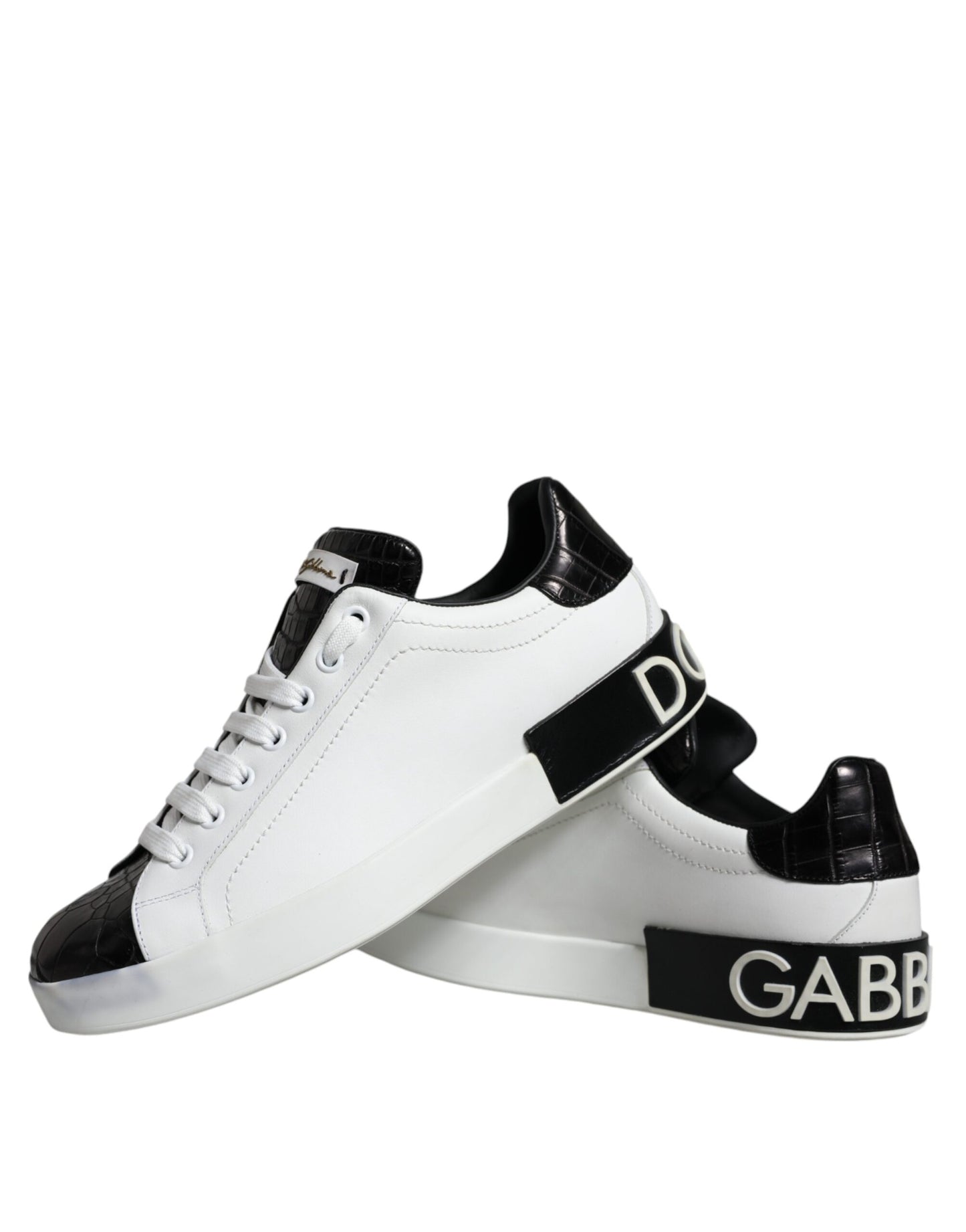 Dolce & Gabbana Black Leather Logo Portofino Sneaker Shoes by Dolce & Gabbana
