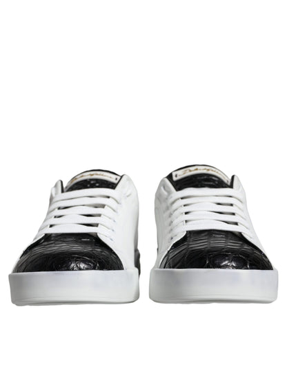 Dolce & Gabbana Black Leather Logo Portofino Sneaker Shoes by Dolce & Gabbana