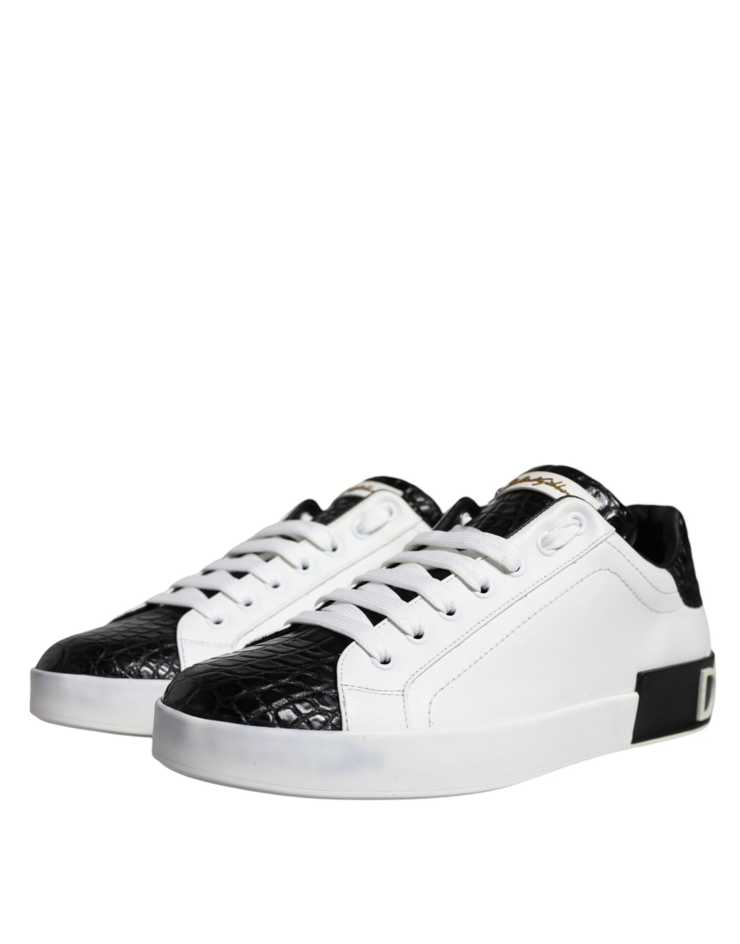 Dolce & Gabbana Black Leather Logo Portofino Sneaker Shoes by Dolce & Gabbana