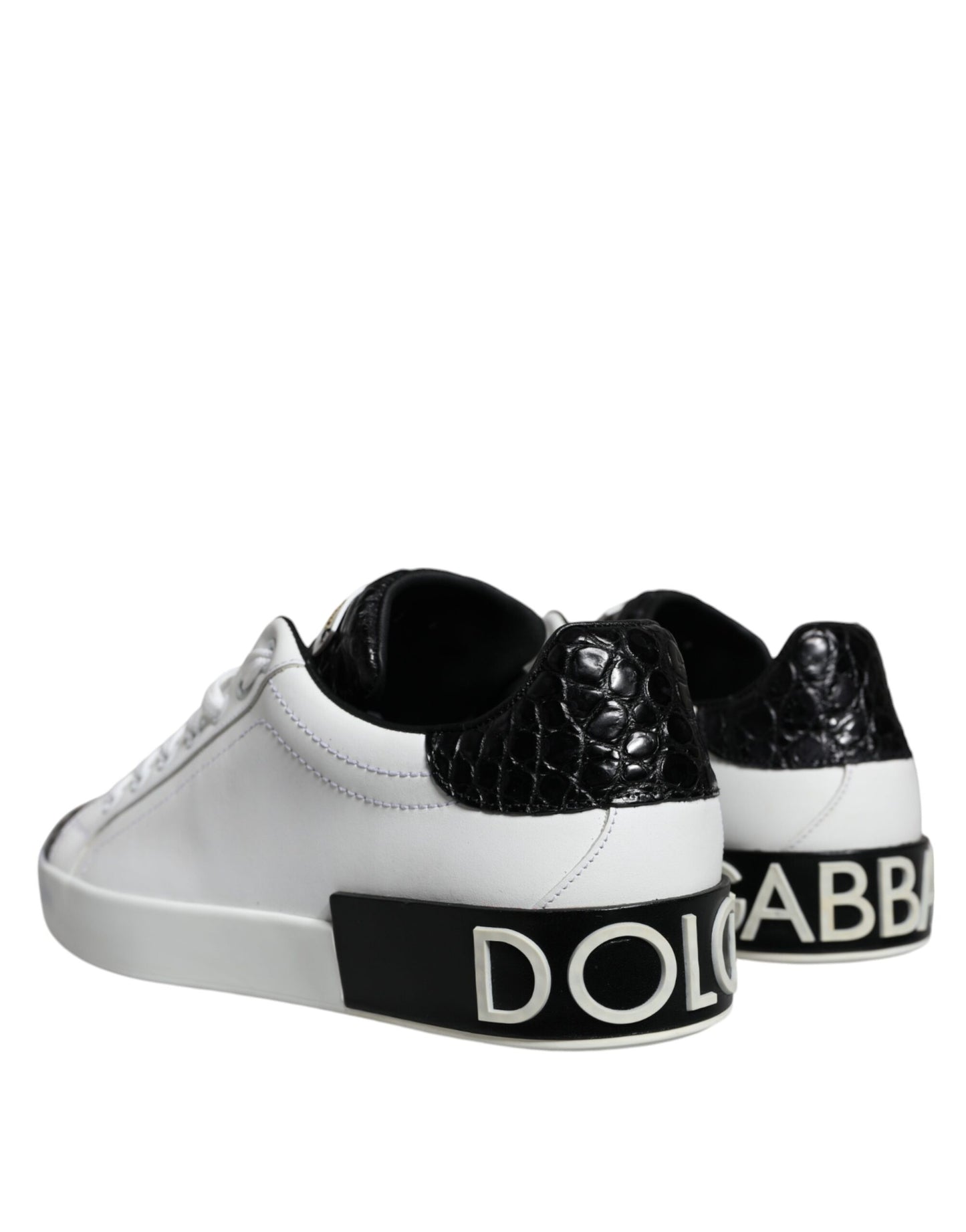 Dolce & Gabbana Black Leather Logo Portofino Sneaker Shoes by Dolce & Gabbana